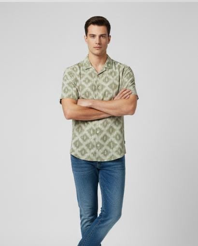 Cross Diamond Half Green Shirt