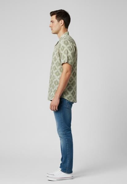 Cross Diamond Half Green Shirt