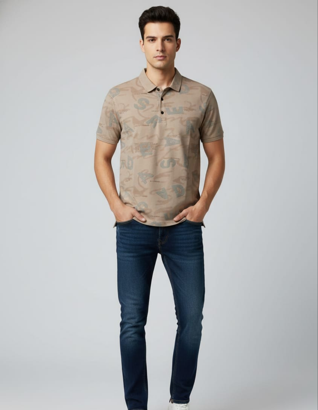 Beige Abstract -  Polo T-Shirt