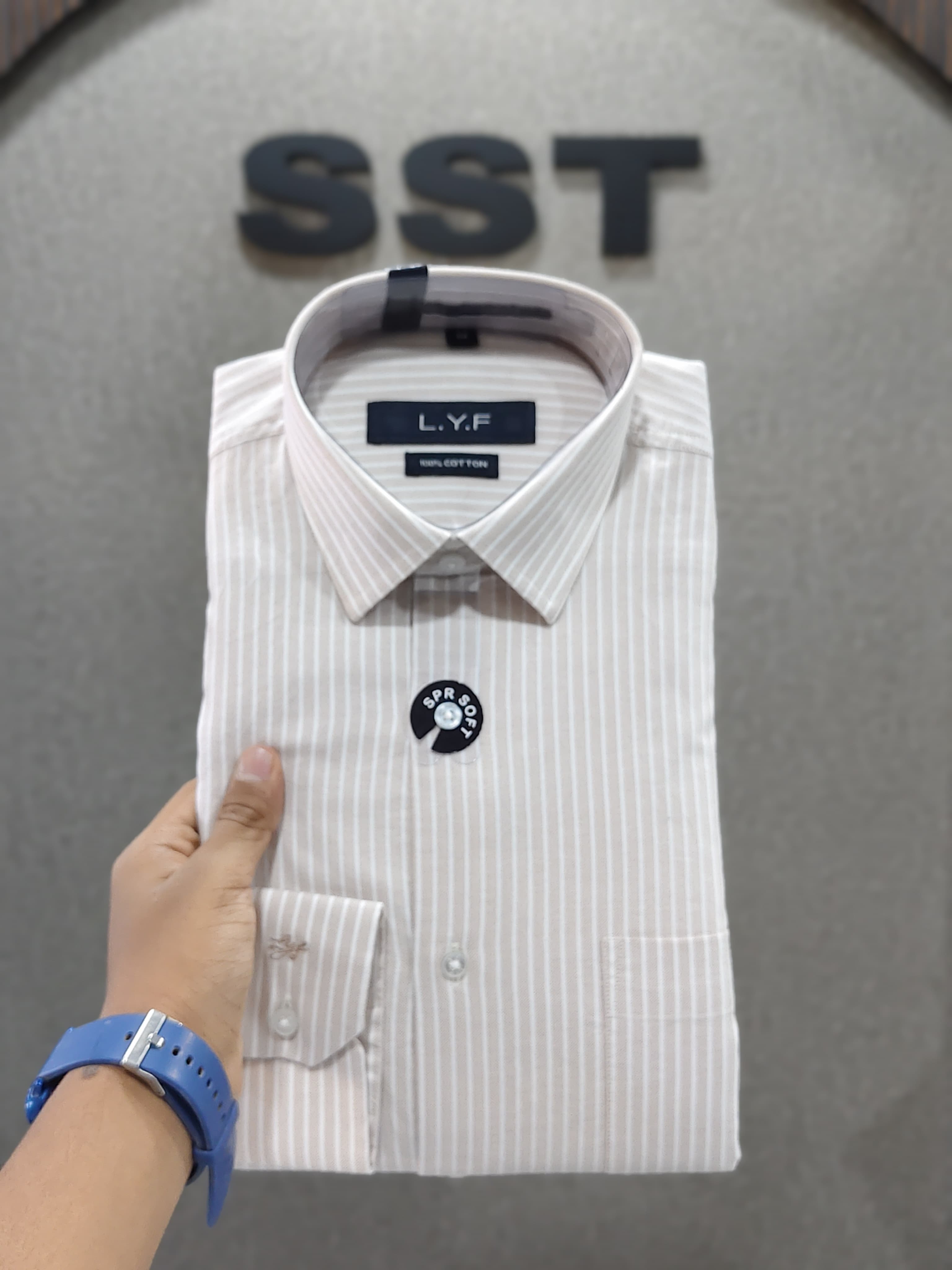 LYF - Striped Formal Shirt Beige