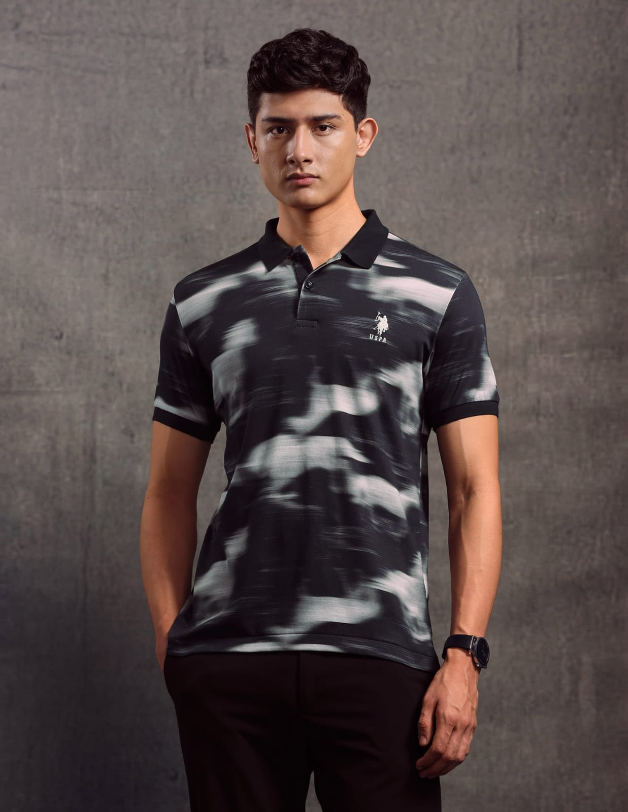 USPA Polo - Navy White Pattern