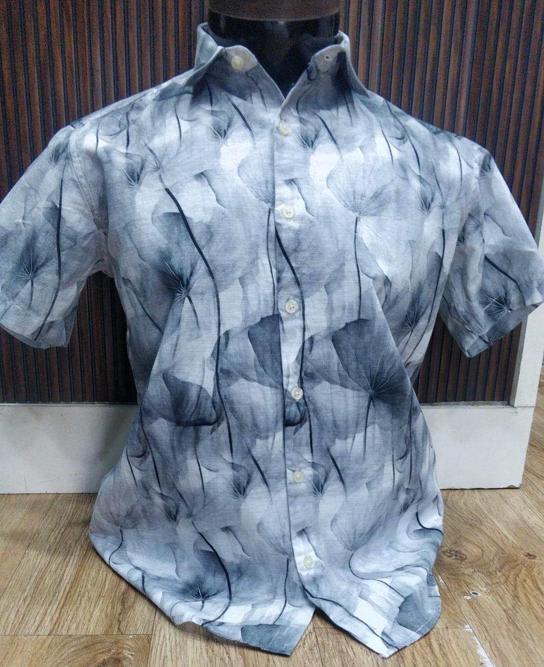 Linen Half Shirt - Grey Stems