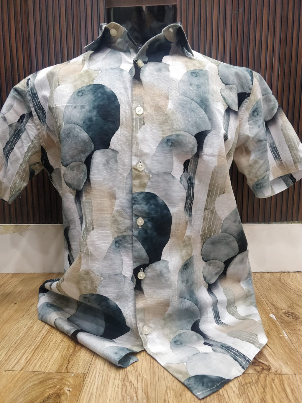 Linen Half Shirt - Turquoise Patch