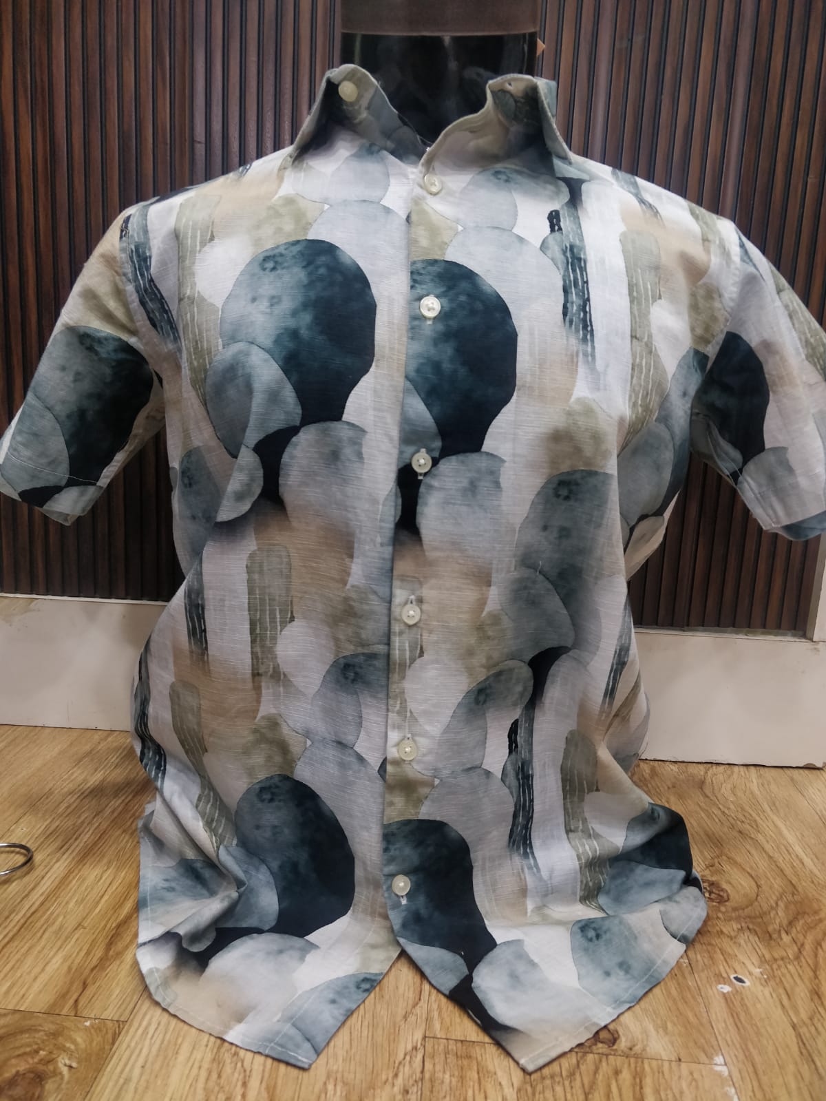 Linen Half Shirt - Patchy Green