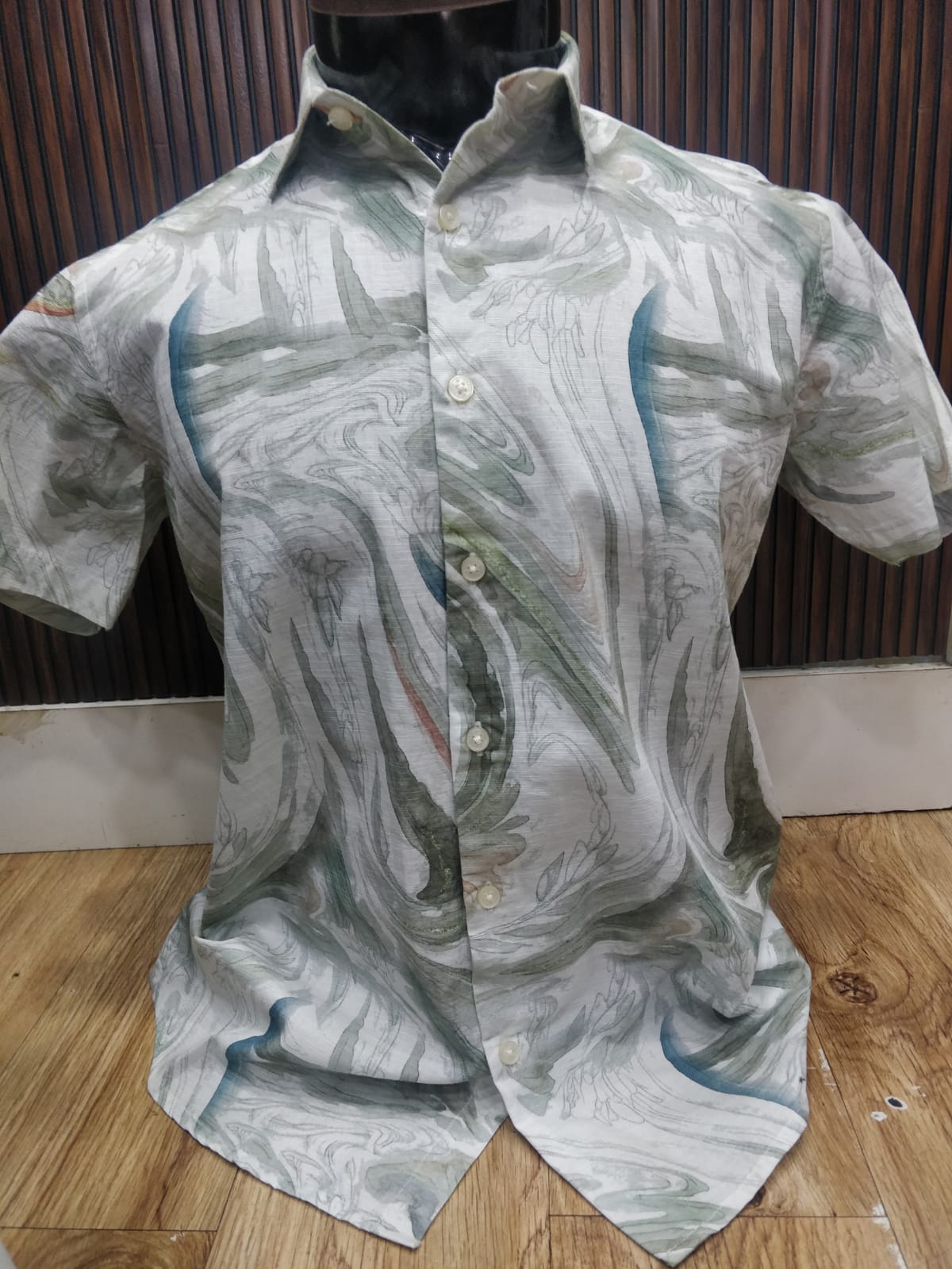 Linen Half Shirt - Green Flow