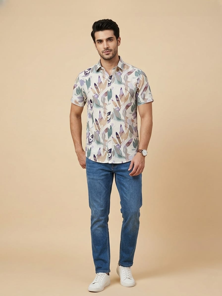 Linen Half Shirt - Autumn Leaf