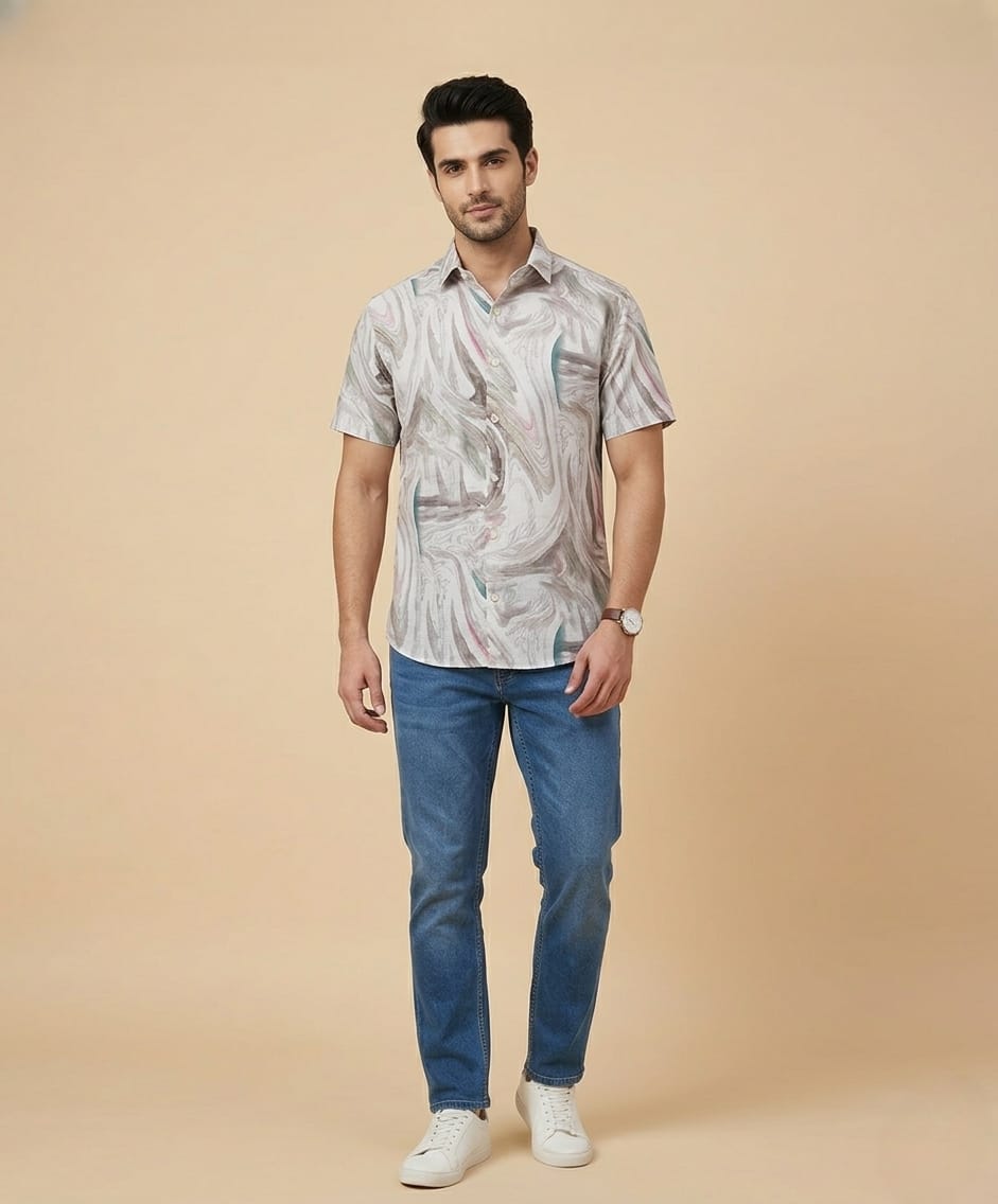Linen Half Shirt - Peach Flow