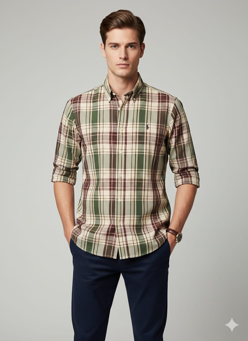 RL Checks Shirt - Green Brown