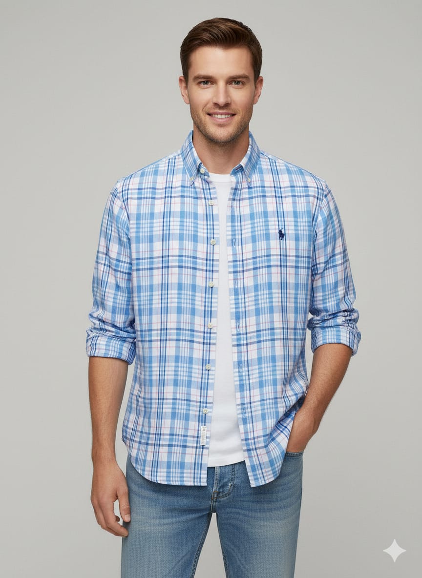 RL Checks Shirt - Light Blue
