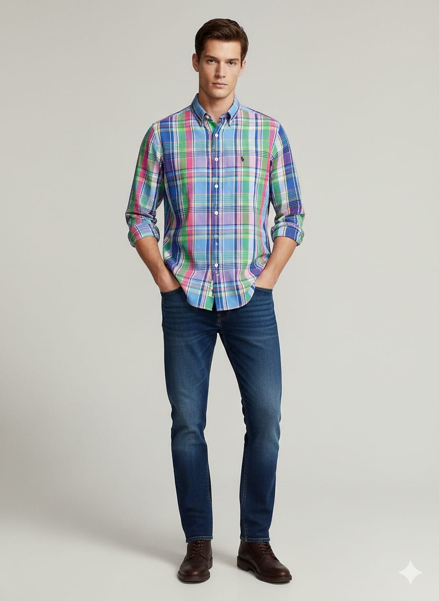 RL Checks Shirt - Light Blue Green