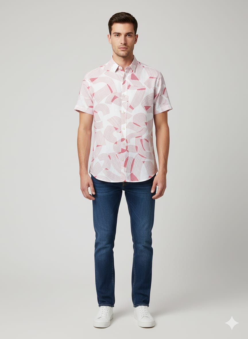 Pattern Half Shirt - Pink Print