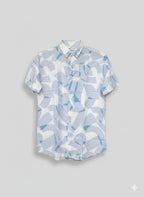Pattern Half Shirt - Blue leafy Print