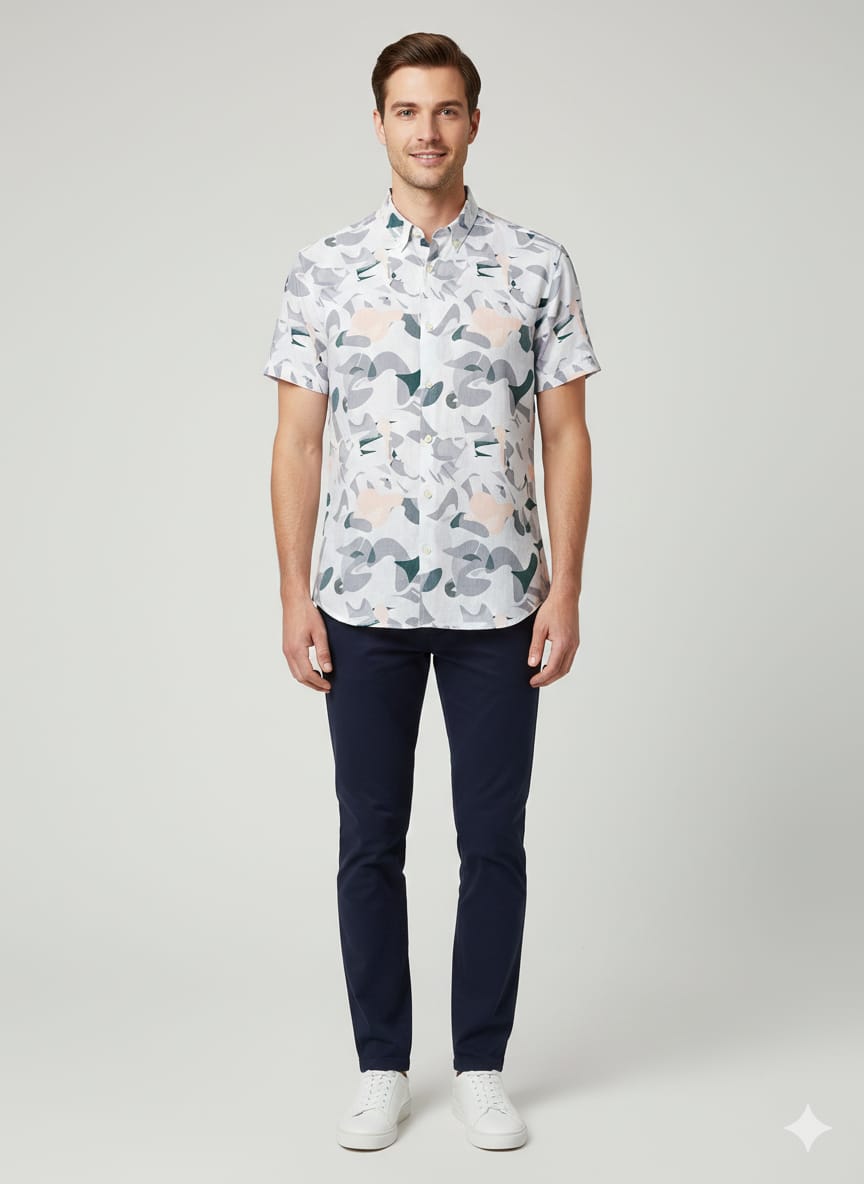 Pattern Half Shirt - Grey