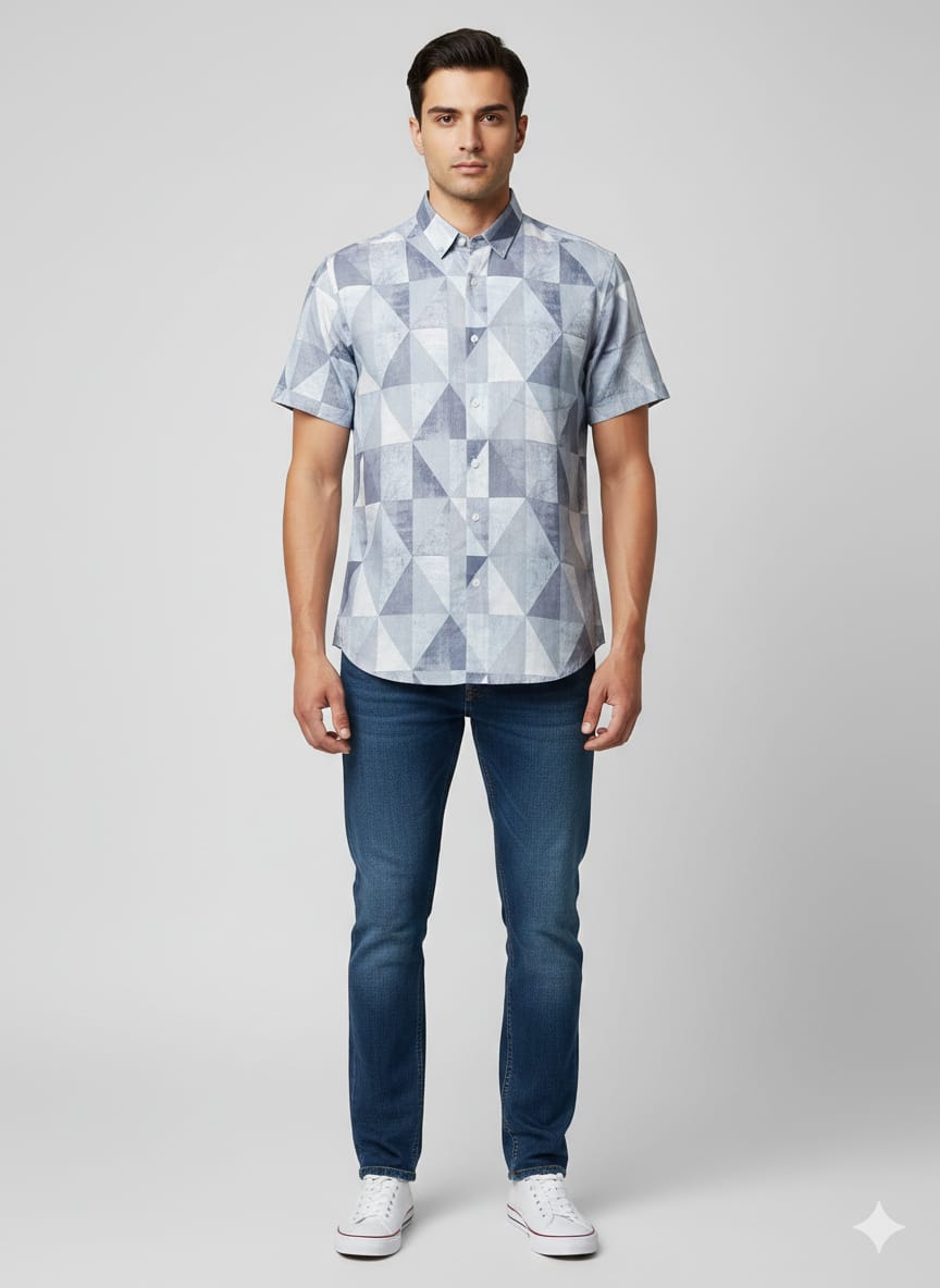 Pattern Half Shirt - Blue