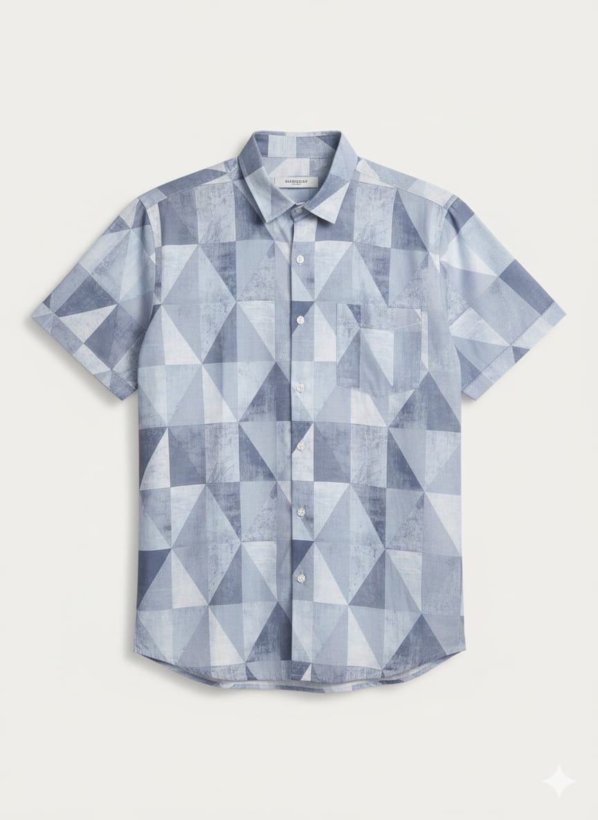 Pattern Half Shirt - Blue