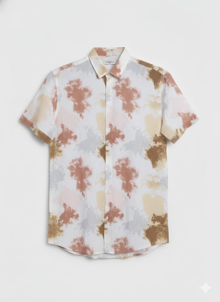 Pattern Half Shirt - Brown