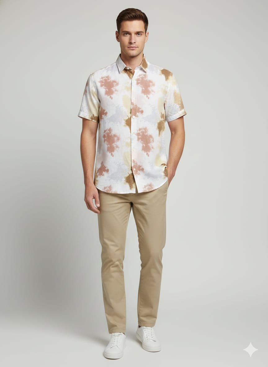 Pattern Half Shirt - Brown