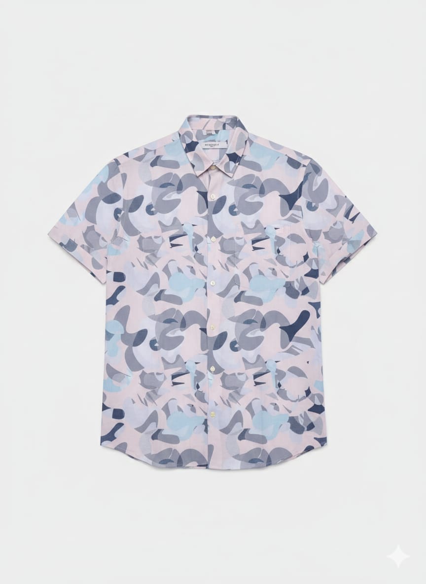 Pattern Half Shirt - Baby Pink
