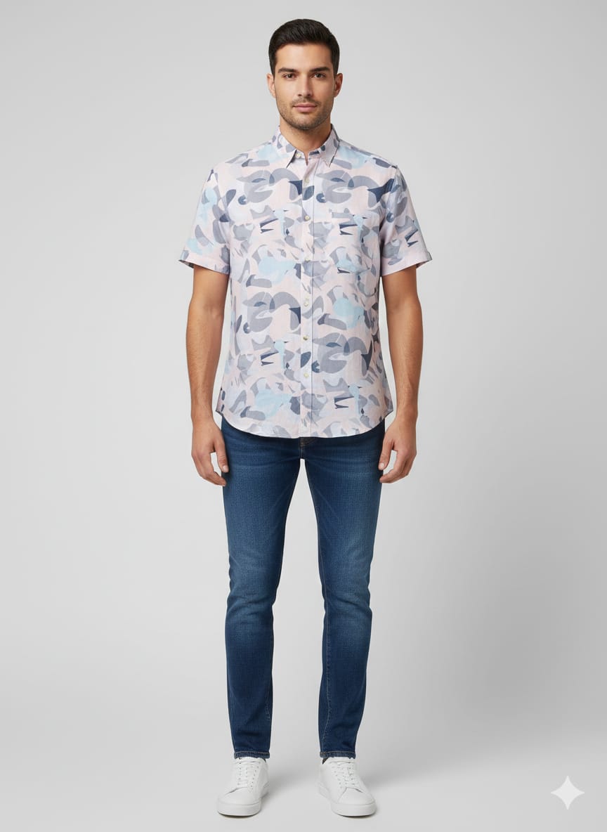 Pattern Half Shirt - Baby Pink