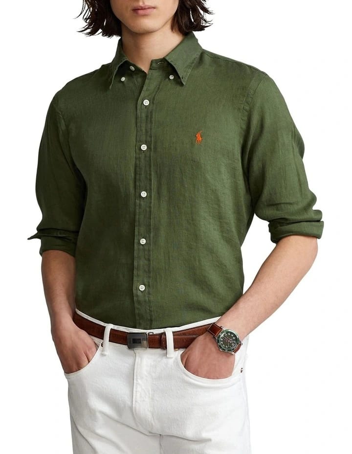 RL pure linen Shirt - Olive Green