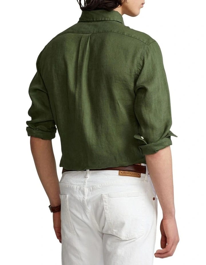 RL pure linen Shirt - Olive Green