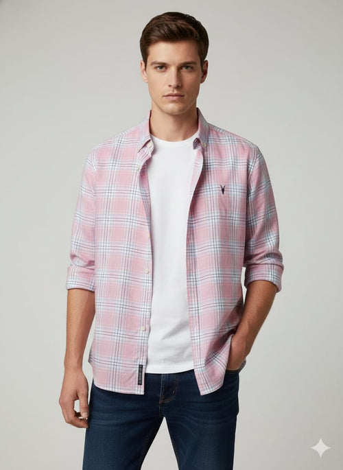 ALL(Ramskull)  - Checks Shirt White/pink