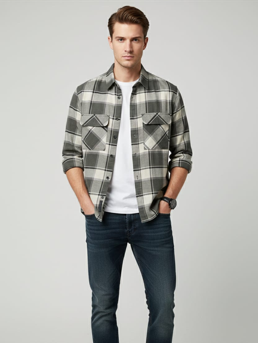 Overflap Grey-Plaid Overshirt