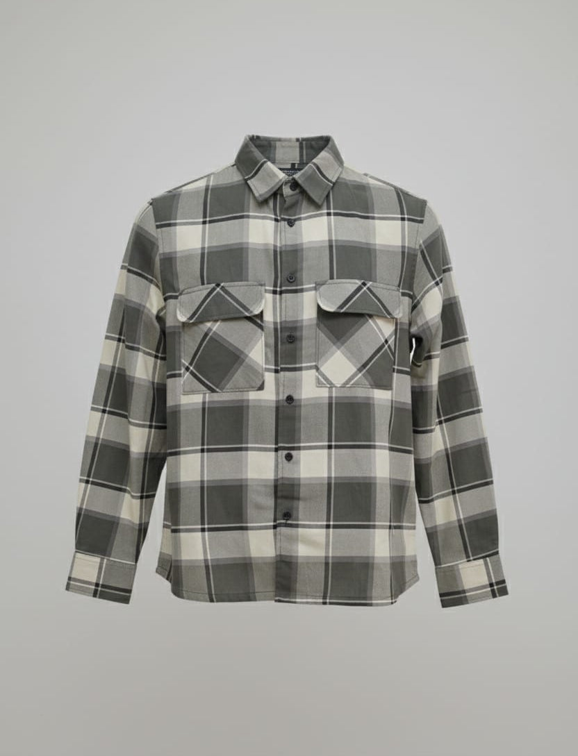 Overflap Grey-Plaid Overshirt