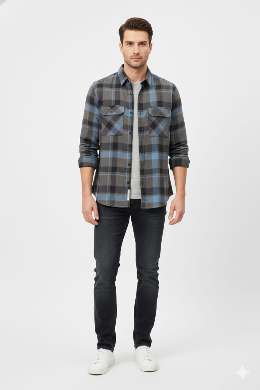 Overflap Blue-Grey Over-Shirt