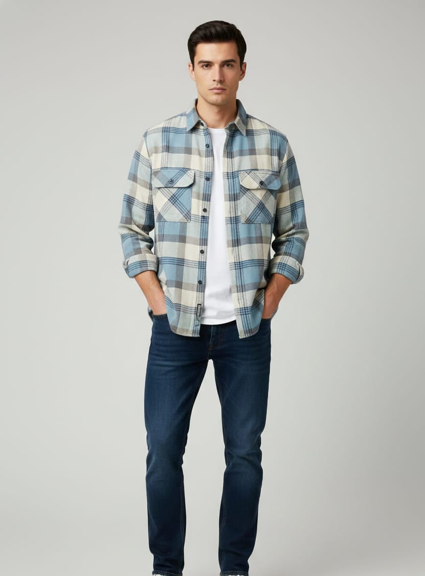 Overflap Blue-Beige Overshirt
